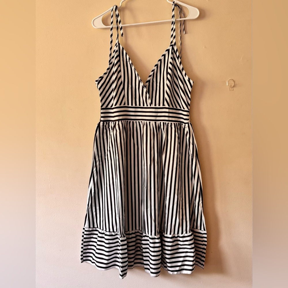 Black and White Striped Ruffe Mini Dress . Size XL